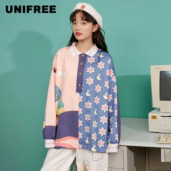 

Unifree Shirt Women's Design Sense Small Print Long-sleeve Color Trend Polo Shirt 2020 Spring Fashion U201U011C1W1