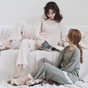 

Princess 100% Cotton Pajamas Sets For Women 2020 Autumn Long Sleeve Pyjamas Girls Cute Lace Pijama Lounge Homewear Home Clothing