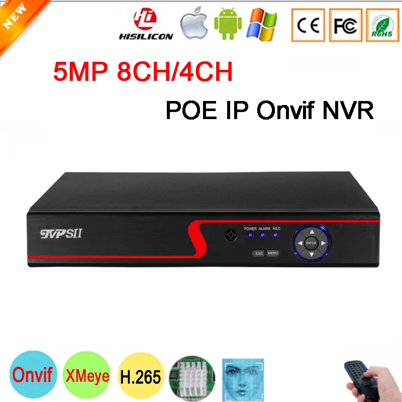 Сетевой видеорегистратор Hi3536D Xmeye сетевой NVR с красной панелью аудио 5 МП 8 каналов