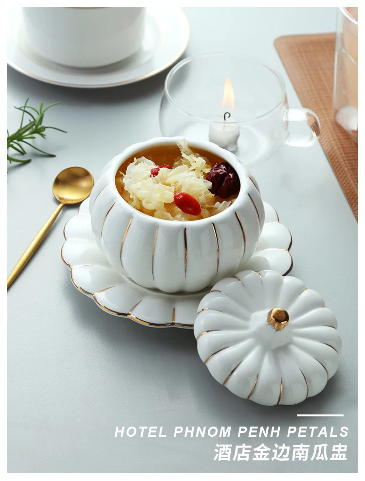 Тушеная птичье гнездо маленькая миска для яиц с крышкой керамическая чашка белая кость Китай бытовая Тыква рагу суп чашка Сладости
