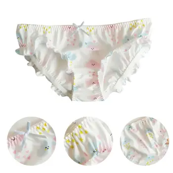 

Women Cute Bows Bra Panty Set Smile Clouds Print Ruffles Anime Lolita Underwear 23GE