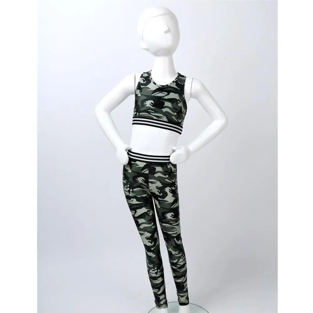 Girls Sport Sets Camouflage Printed  Sleeveless Racer Back Tanks Crop Top with Leggings Pants Kids Teens Girl Tracksuit Outfit