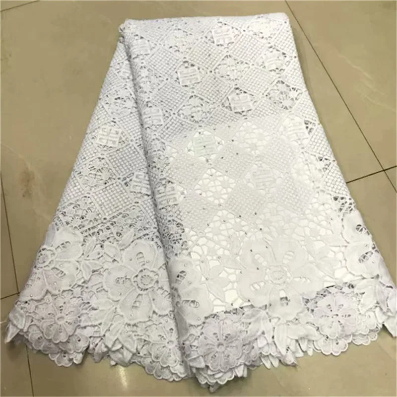 

New Arrival high quality African cord lace fabrics 2019 white color Embroidered Guipure Lace Fabric For Wedding Dress