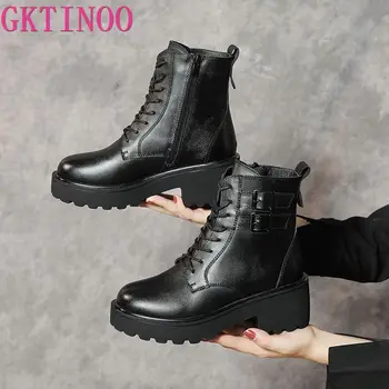 

GKTINOO Platform Boots Women Shoes 2020 New Genuine Leather Ankle Boots Women Punk Shoes Thick Bottom Motorcycle Boots De Mujer