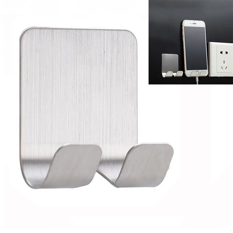Practical Stainless Steel Adhesive Hook Plugs Storage Wall Door Hanger Sticking Hook For Phone Wholesale#Y