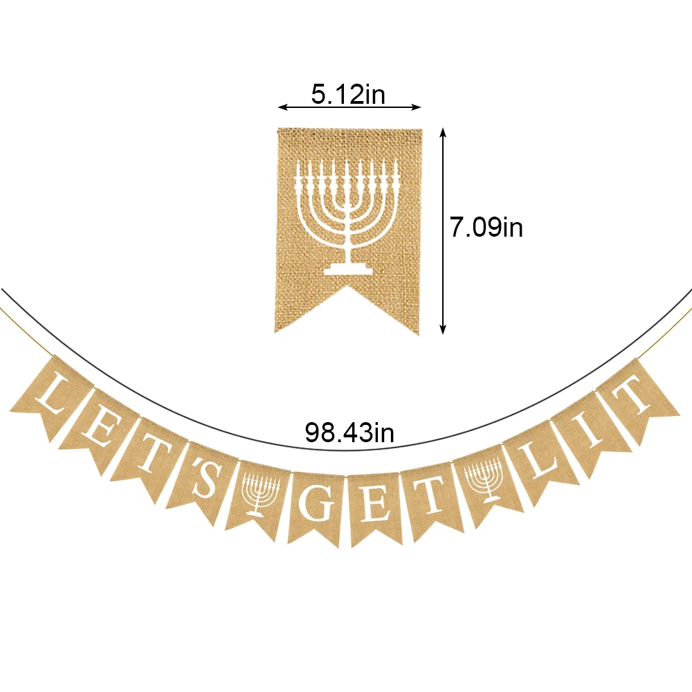 Джутовые мешковины давайте загореть баннер Hanukkah праздник мантель гирлянда для камина изделия для декорации