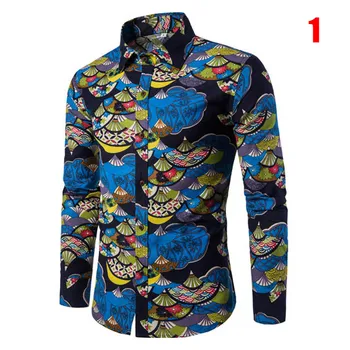 

Men Casual Long Sleeve Square Collar Shirt Business Slim Fit Shirt Print Blouse Top JL