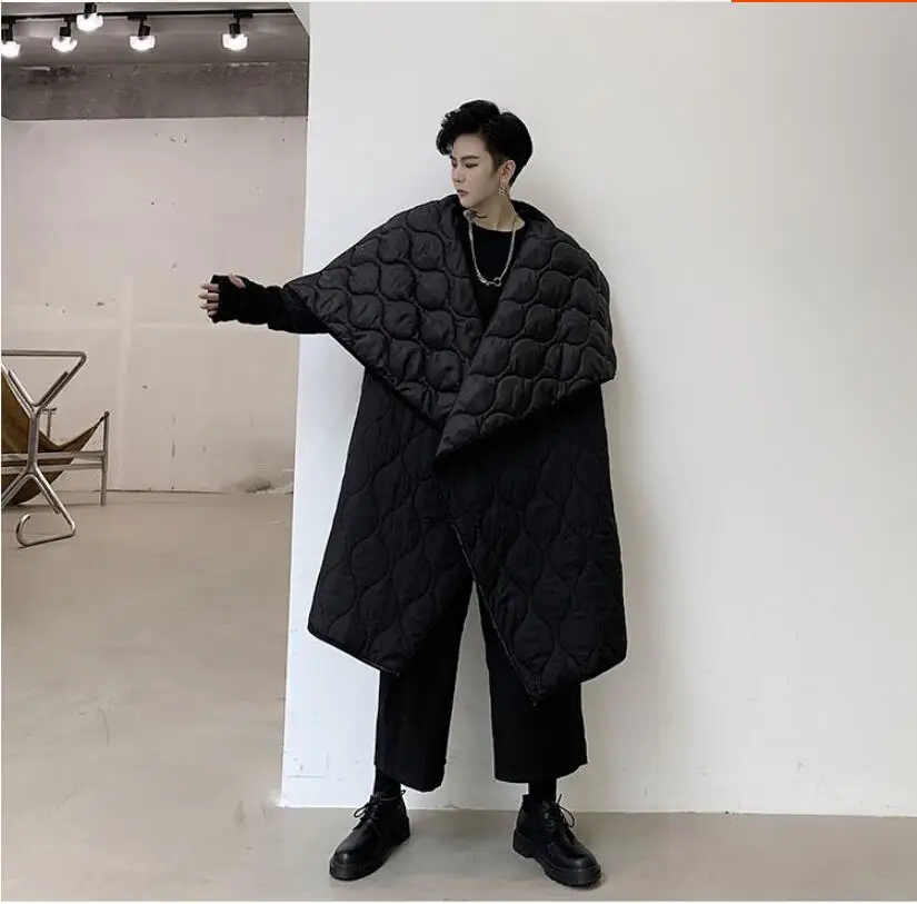 M-XL! Зимняя Новинка, темное мужское длинное пальто с большим отворотом без пряжки, хлопковое тонкое пальто
