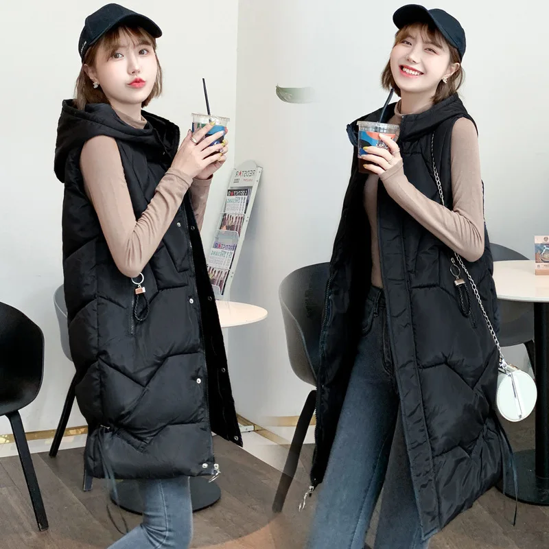 

2019 Mid-length down Feather Cotton Vest Autumn And Winter New Korean Versatile Large Size Cotton Overcoat Women's Waistcoat Hoo