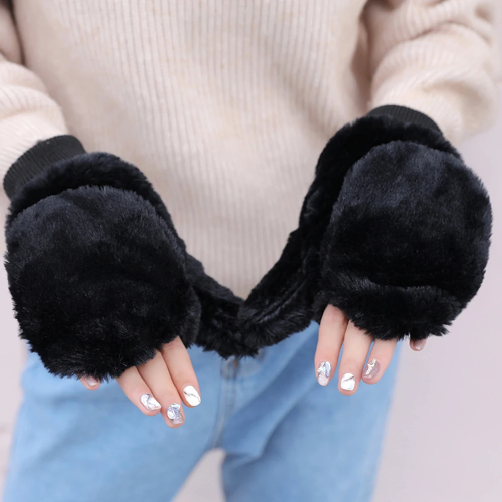 Зимние новые плюшевые женские перчатки с откидной крышкой, милые женские теплые перчатки в Корейском стиле