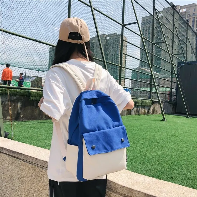 

Solid Color Backpack Canvas Women Shoulder Bag Japanese Style Bagpack School Backpack Teenager Girl Backbag Mochilas Female