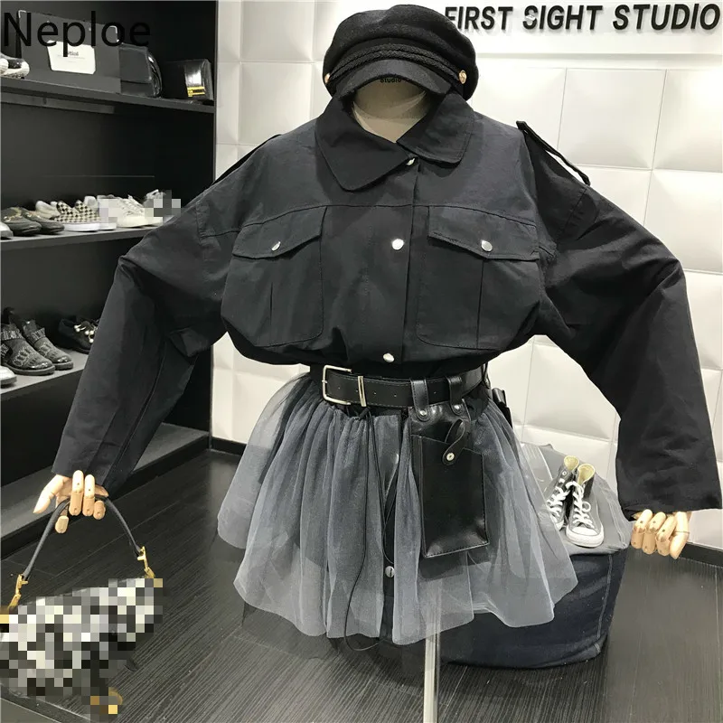 

Neploe 2019 Autumn Winter New Patchwork Lace Fake Two Piece Trench Coat Mid Long Casual Ropa Mujer Slim Waist Moda 46614