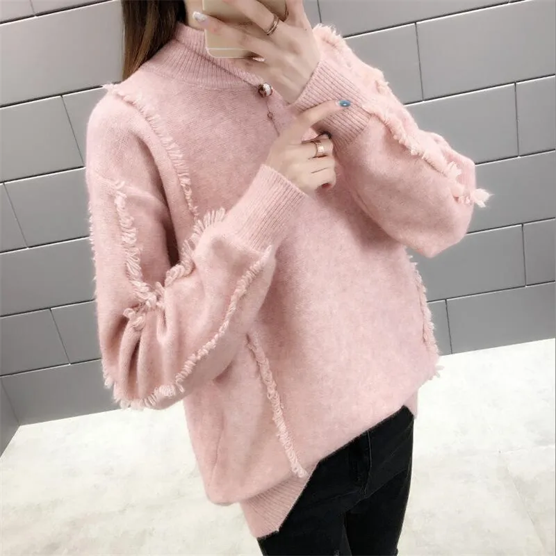 

Half-high collar ins sweater female spring and autumn 2019 new Korean version of the loose wild bottoming sweater