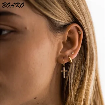 

BOAKO 925 Sterling Silver Earrings for Women Round Smooth Surface Stud Earring Brincos Oorbellen boucle d'oreille Korean Earring