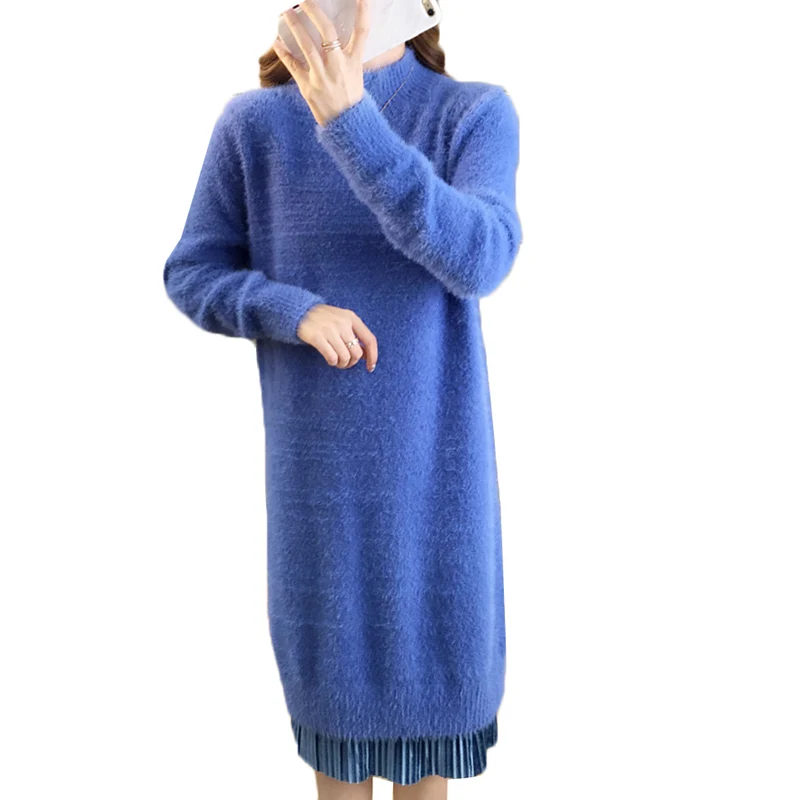 

Свитер из искусственной норки и бархата, вязаный пуловер, женское платье, осенне-зимнее платье средней длины, свободный джемпер, женские платья