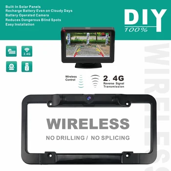 

Solar Powered Wireless Rear View Backup Camera Digital US License Plate Frame for Car Truck Bus Trailer