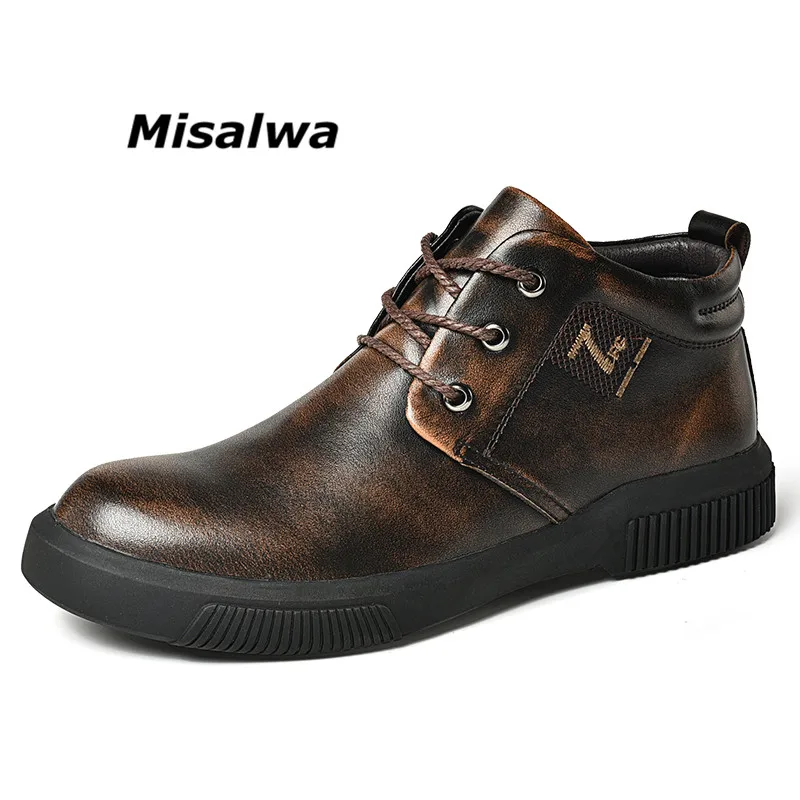 

Misalwa Vintage Men Ankle Boots Winter Warm Spring Casual Men Work Tooling Boots Desert Lace-up Round Toe Solid Shoes