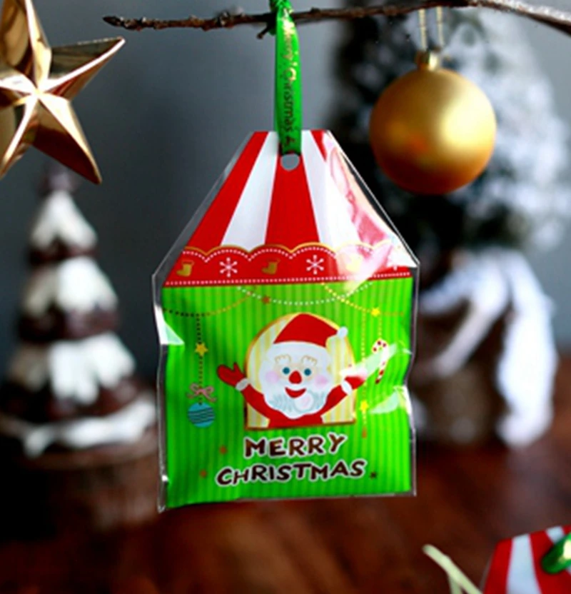 

Small house shape Christmas Cookie Bags,Cellophane Bags, Self-adhesive Plastic Bags 50pcs/lot