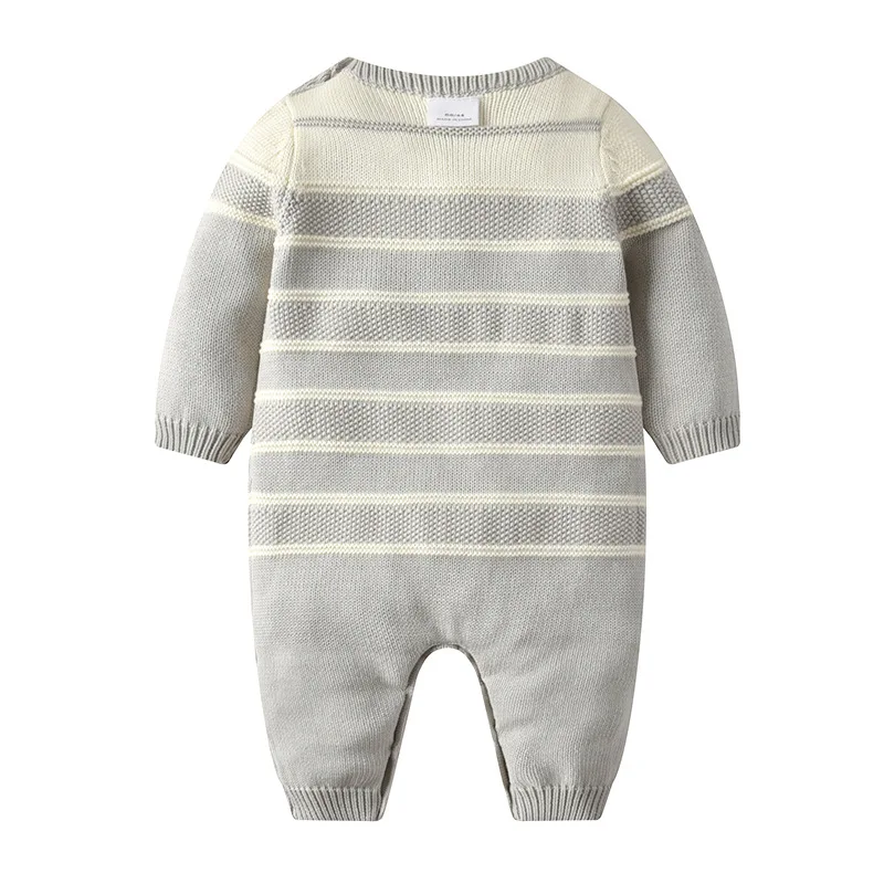Autumn fashion knitted jumpsuit cotton grey sweater 2 sets Hooded ropa de baby Romper newborn Baby boy girls winter clothes