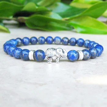 

Wholesale Elephant Charm Yoga Energy Bracelet 6 mm A Grade Natural Lapis Lazuli Bracelet Good Luck Healing Energy Bracelet