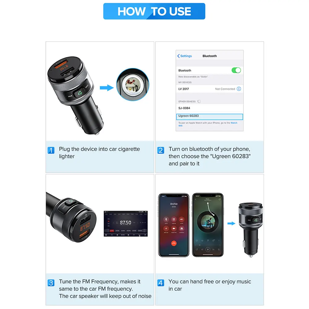 Vehemo Quick 3,0 двойной зарядное устройство USB fm-передатчик Handsfree Snelle Oplader Voor стерео с флеш-картой памяти TF портативный плеер