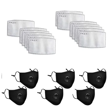 

6PC Adjustable Black Mouth Mask Cover Unisex Cotton Face Mask with Breathing Valve Air Filtration Mask Outdoor Cycling Masks