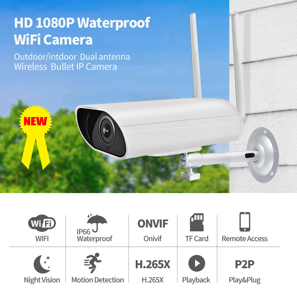 1080P H.265X WI-FI IP Камера Беспроводной, HD, хорошие продажи, для использования на открытом воздухе, ИК Ночное видение 2-полосная аудио-видео CCTV безопасности контрольная Пуля Cam