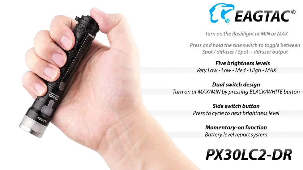 EAGTAC PX30LC2-DR диффузор XPL HI светодиодный 1760 лм USB Перезаряжаемый Фонарик Nichia 219C 18650 в комплекте CR123A Кемпинг чтение
