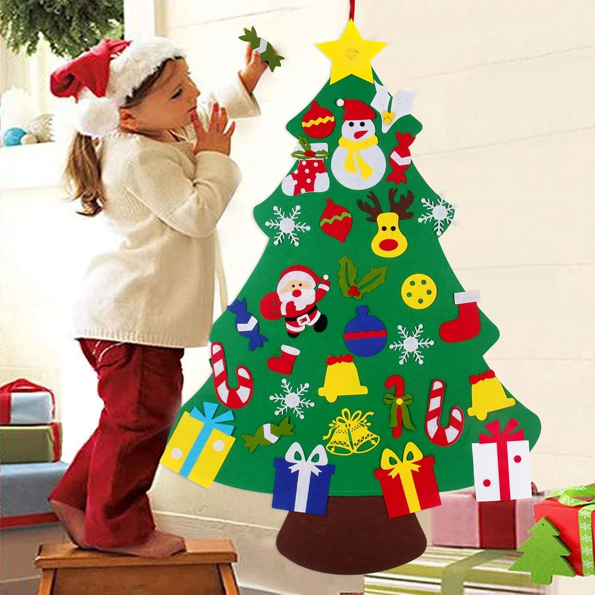 Children's DIY Felt Christmas Tree and Festive Ornaments Set - Holiday Decorations and New Year Gifts