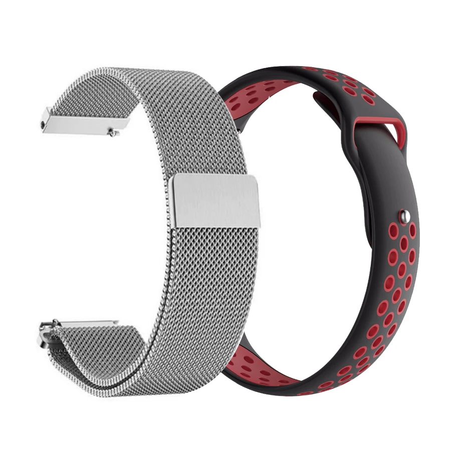 2 в 1 для Amazfit Bip ремешок Миланская Петля из нержавеющей стали+ Силиконовый ремешок для Huami Amazfit Pace/Stratos 2 2S ремешок для часов - Цвет: silver-black red