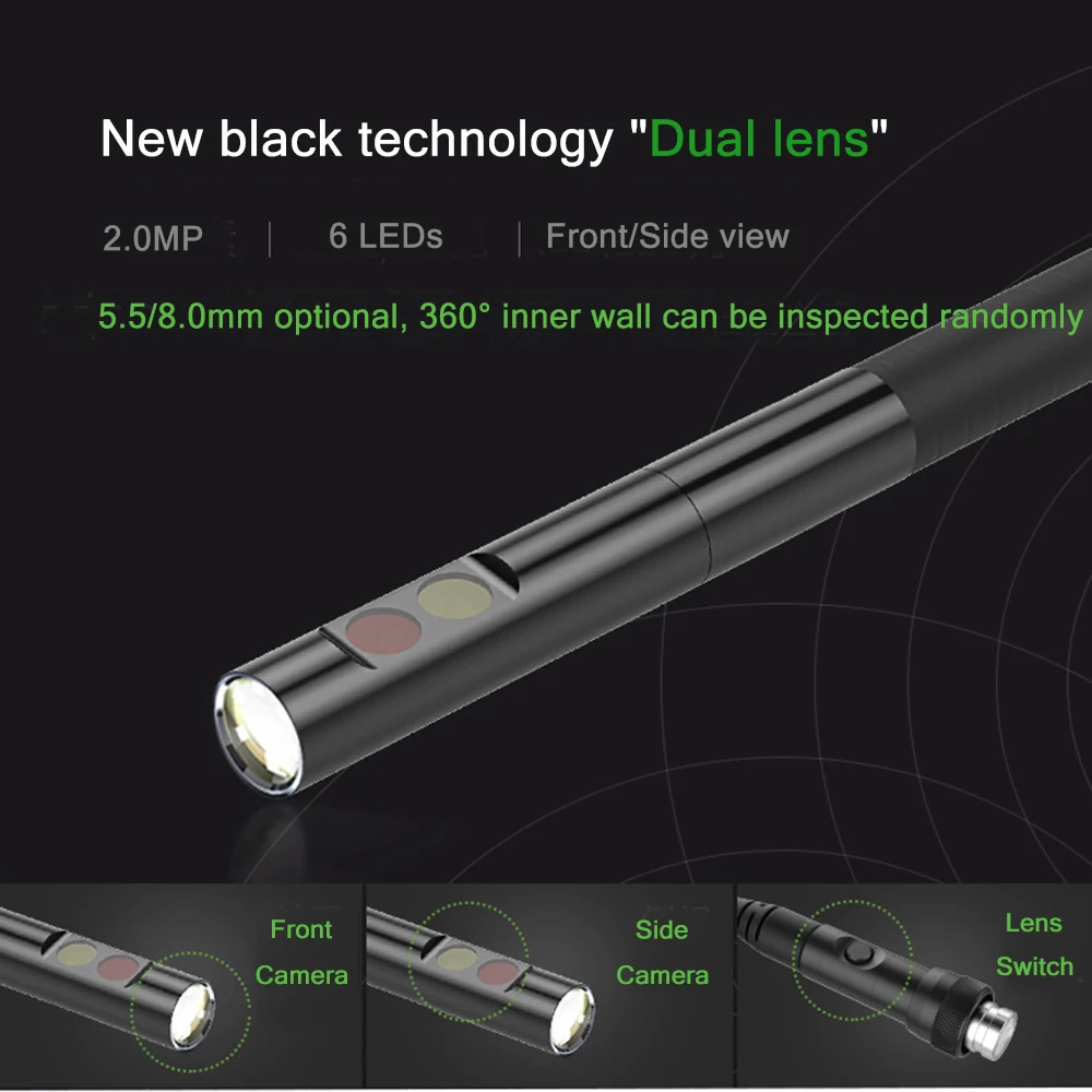 TESLONG NTS500 5.0" LCD Industrial Endoscope Camera Snake Tube 1080P 5.5mm Dual Lens Car Pipe Digital Inspection Borescope 3