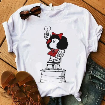

T-shirts for Women Funny Cartoon PAZ Mafalda or QUIERO Cafe Printed Top Female T Shirts Summer Harajuku Casual O Neck T-shirts