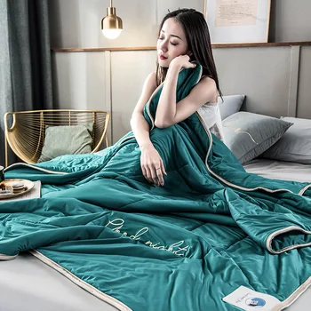 

Washed Summer Tencel Air Condition Quilt Solid Colors Embroidery Silky Comfortable Super Soft Summer Bedding Sofa Sleeping Quilt