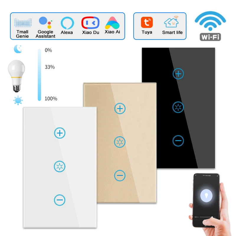 PSSRISE US Standard Tuya WiFi Smart Switch LED Dimmer APP Timer Google Home Alexa Voice Control