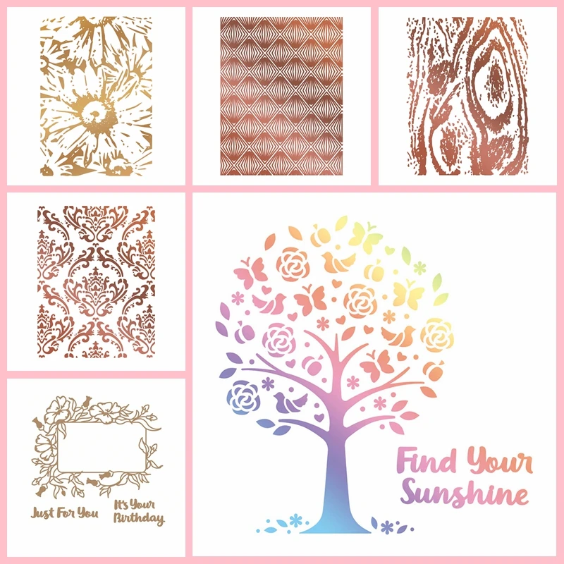 

Fabulous Style Ocean Find Your Sunshine Trees Poppy Damask Repetition Hot Foil Plates DIY Scrapbooking Paper Crafts Making 2020