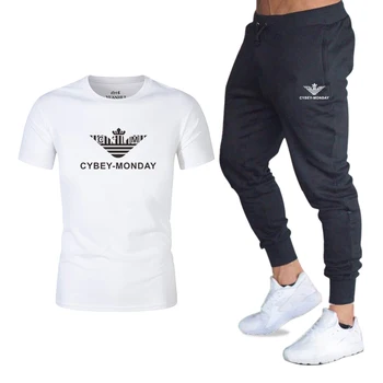 

CYBEY-MONDAY--T-shirt set summer 100% cotton funny T-shirt short sleeve t-shirt men's fashion brand women's and men's T-shirt