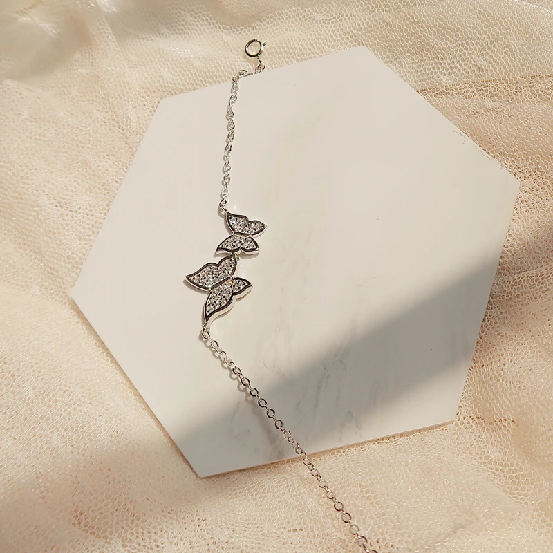 ANENJERY Silver Color Butterfly Charms Bracelet Dazzling Micro