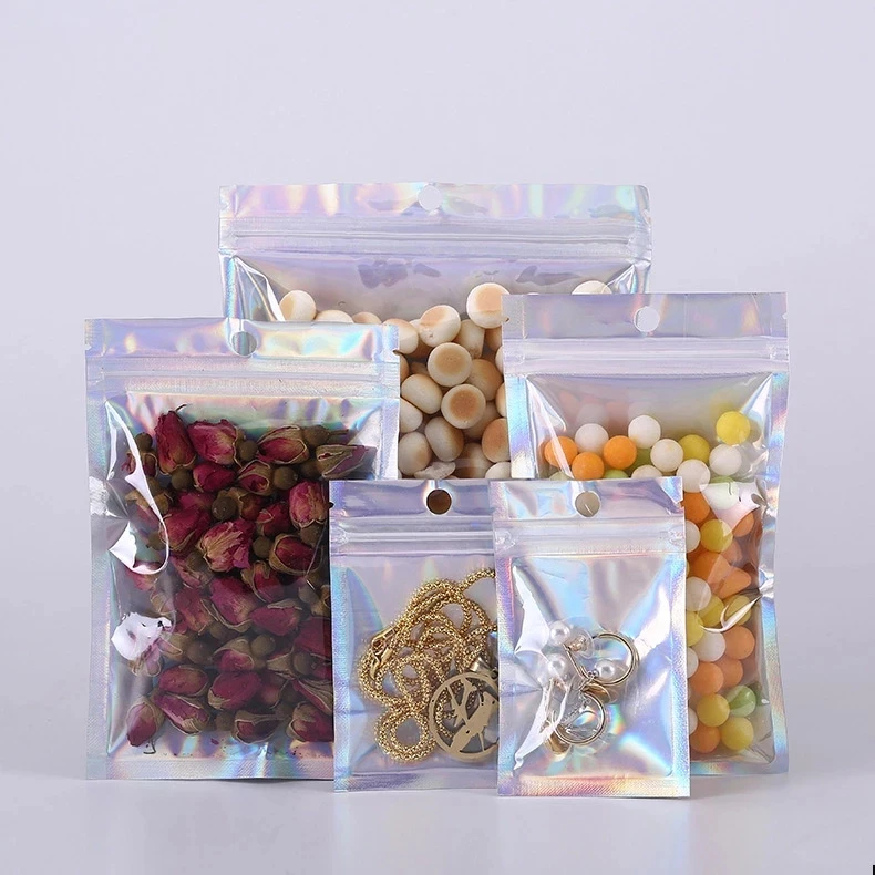 Eyelashe Package In Bulk Holographic Laser Zip  Bag Necklace Storage Custom Brand Logo Sticker Wholesale Idea Gift Packaging