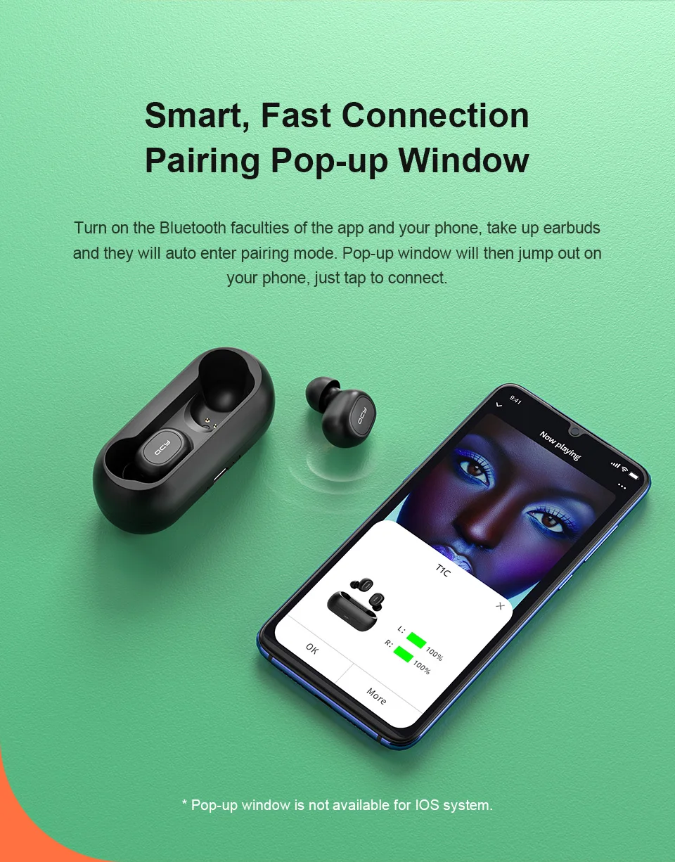 QCY T1C NOVE Bluetooth V5.0 bežične slušalice Bluetooth slušalice 3D stereo zvučnice s dvostrukim mikrofonom i kutijom za punjenje