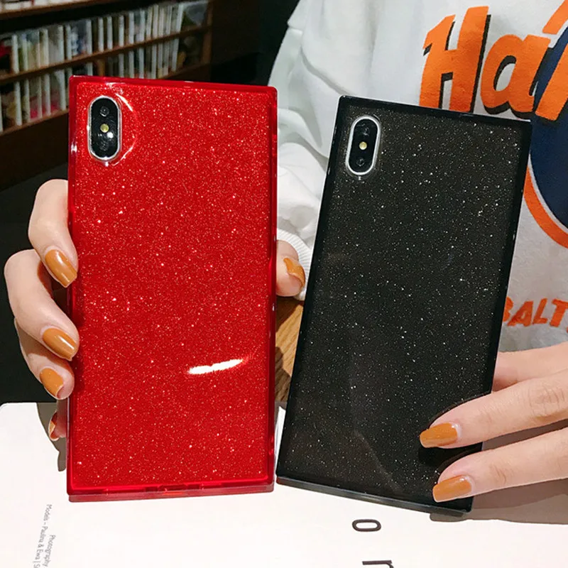Роскошный квадратный Блестящий блестящий чехол для телефона iPhone X XS MAX XR 8 7 6 6S Plus