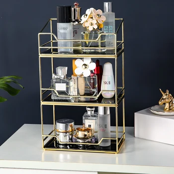 

ANFEI New Arrivals Perfume Storage Organizer Metal Gold Lipstick Cosmetic Organizer rotating cake display organizer