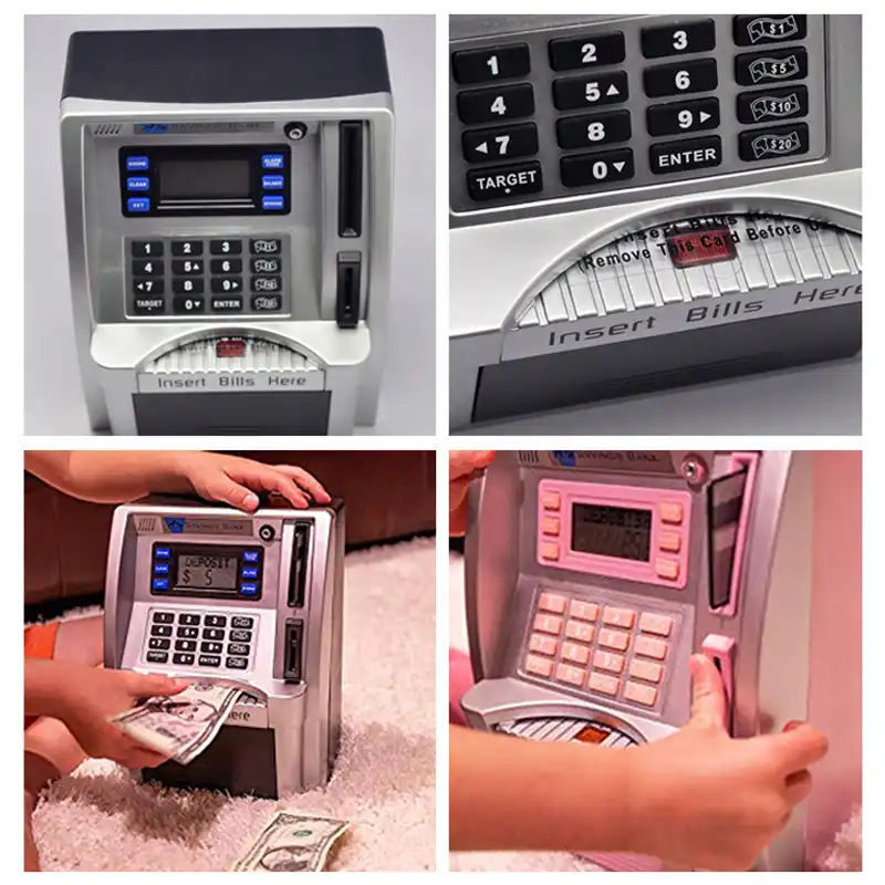 electronic piggy bank atm password money box automatic deposit banknote cash coins mini saving box safe atm bank children gift