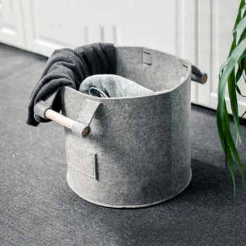 

Convenient Wooden Portable Bucket Felt Storage Basket Light Gray Trumpet Storage Baskets Storage Household Cleaning Supplies