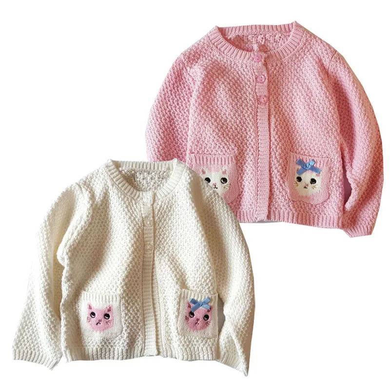 Свитера для новорожденных девочек; кардиганы; свитер для маленьких девочек; вязаная одежда для малышей; хлопковая трикотажная одежда с рисунком котенка; Детский кардиган с кошкой