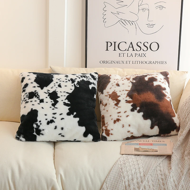 NEW 2021 Plush Cow Pattern Cushion Cover for Black or White Pillowcover by Hot Sale Animal Party of Home Decoration Pillow Cover