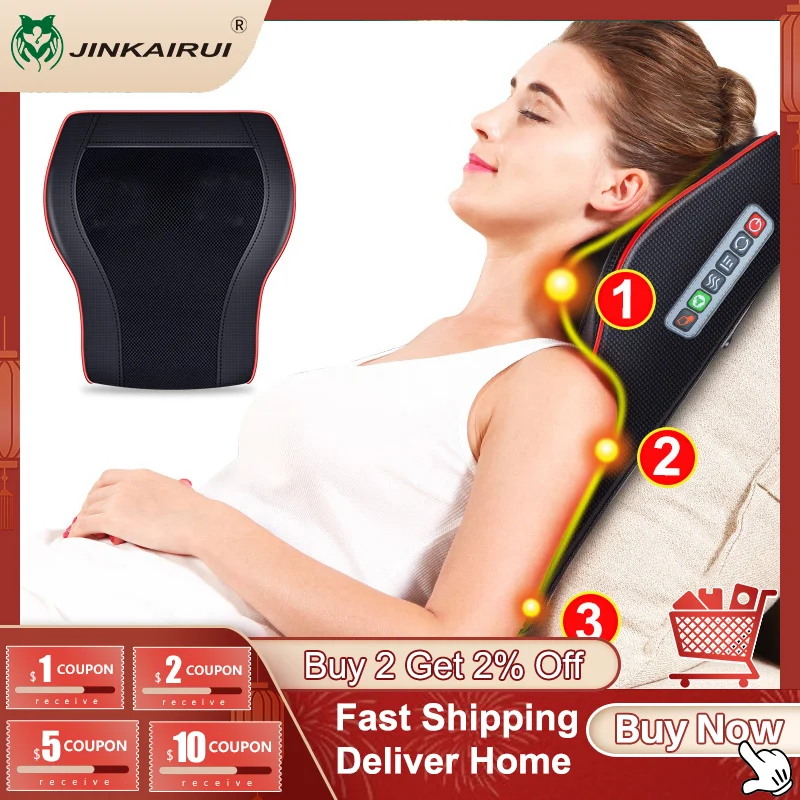 Jinkairui Electric Heat Neck Shoulder Back Waist Leg Foot Body Cervical Massager with 16 Roller Massage Cushion Car Home|Massage Pillow| – AliExpress
