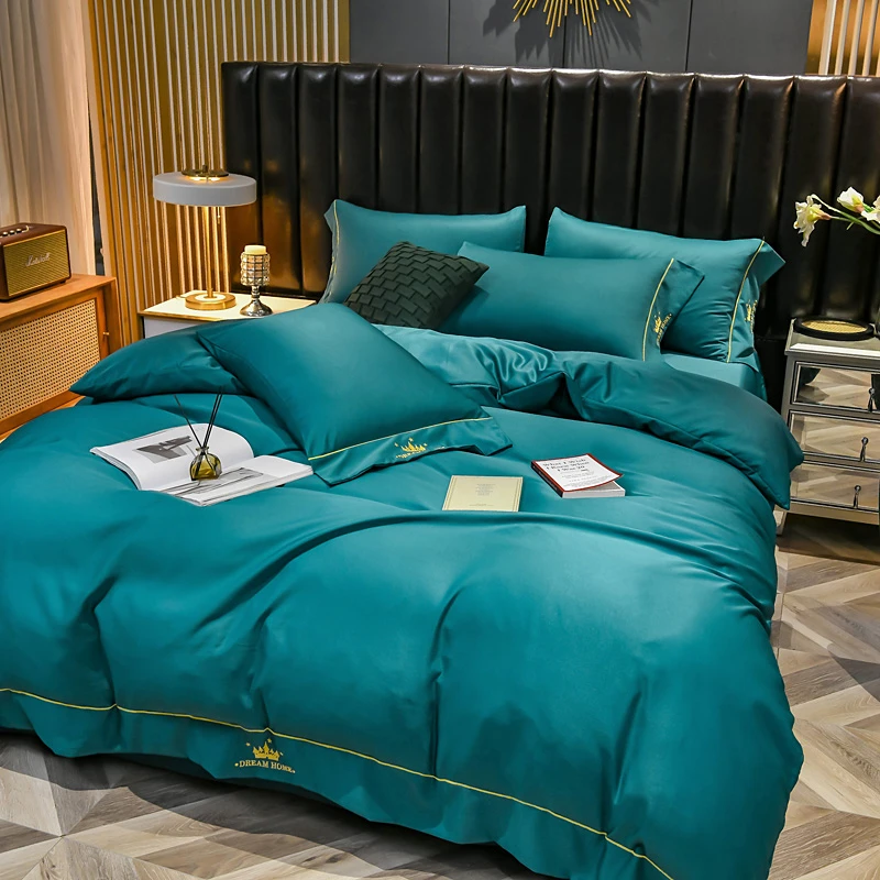 Summer Nordic Embroidery Bedding Set Luxury Cotton Satin Bed Sheets  Pillowcases King Bedspread Ropa De Cama Conjunto Bed Linens|Bedding Sets| -  AliExpress