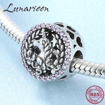 

925 Sterling Silver Unicorn pattern Light pink CZ Round shape Beads Fit Original europeu Charm Bracelet Jewelry making 2019