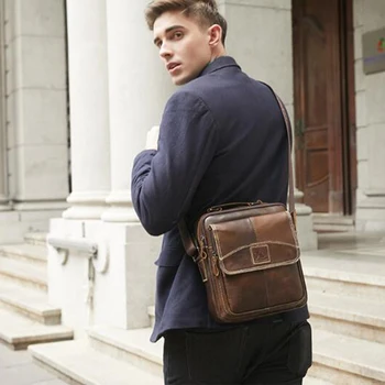 

ABDB-LAOSHIZI Genuine Leather Men Brand Bag Shoulder Bag Vintage Male Casual Totes Handbag Cowhide Crossbody Bag Business Messen