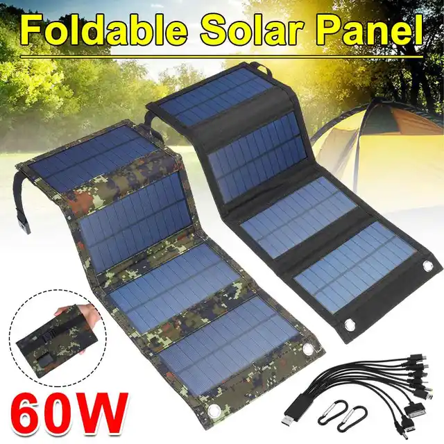 High Quality Foldable Solar Panel 60W Sun Power Solar Cells Charger Battery 5V USB Protable Solar Panels for Smartphone Camping 1